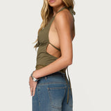 Layered Lacey Cowl Neck Halter Top