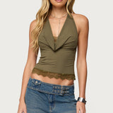 Layered Lacey Cowl Neck Halter Top