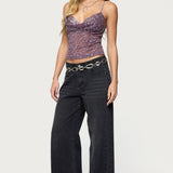 Sequin Layered Bra Cowl Neck Top