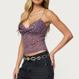Sequin Layered Bra Cowl Neck Top