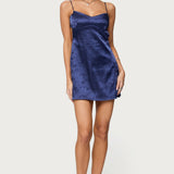 Kara Embroidered Satin Effect Mini Dress