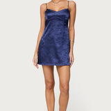 Kara Embroidered Satin Effect Mini Dress