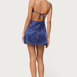 Kara Embroidered Satin Effect Mini Dress