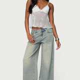 Sequin Sheer Mesh Babydoll Top