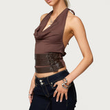 Buckle Cowl Neck Backless Top