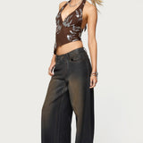 Sequin Asymmetric Mesh Halter Top