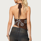 Sequin Asymmetric Mesh Halter Top