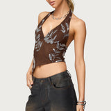 Sequin Asymmetric Mesh Halter Top