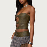 Varley Buckle Cutout Faux Leather Top