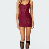 Rhinestone Mesh Mini Dress