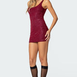 Rhinestone Mesh Mini Dress