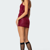 Rhinestone Mesh Mini Dress