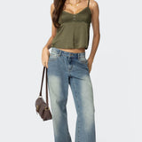 Blanca Satin Effect Lace Trim Tank Top