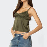 Blanca Satin Effect Lace Trim Tank Top