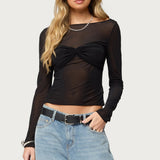 Oona Sheer Gathered Long Sleeve Top