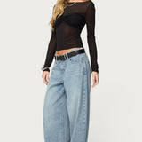 Oona Sheer Gathered Long Sleeve Top