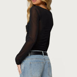Oona Sheer Gathered Long Sleeve Top