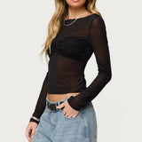 Oona Sheer Gathered Long Sleeve Top