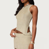 Goldy Asymmetric Metallic Knit Top