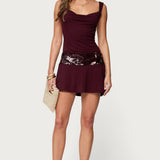 Sequin Backless Cowl Neck Mini Dress