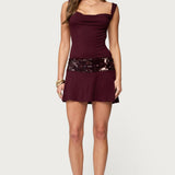 Sequin Backless Cowl Neck Mini Dress