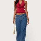 Layered Lacey Cowl Neck Halter Top