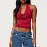 Layered Lacey Cowl Neck Halter Top