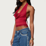 Layered Lacey Cowl Neck Halter Top