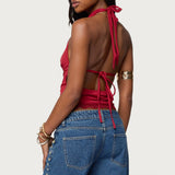 Layered Lacey Cowl Neck Halter Top