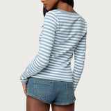Kimi Striped Long Sleeve V Neck Top