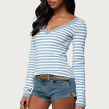 Kimi Striped Long Sleeve V Neck Top