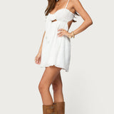 Embroidered Tie Front Cutout Mini Dress