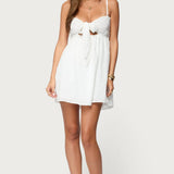 Embroidered Tie Front Cutout Mini Dress