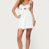 Embroidered Tie Front Cutout Mini Dress