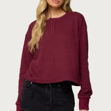 Deni Long Sleeve Henley Waffle Top