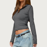 Damson Striped Hooded Henley Top