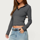 Damson Striped Hooded Henley Top