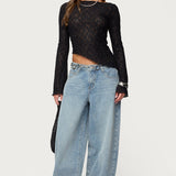 Mare Asymmetric Gem Sheer Lace Top