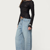 Mare Asymmetric Gem Sheer Lace Top