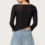 Mare Asymmetric Gem Sheer Lace Top