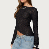 Mare Asymmetric Gem Sheer Lace Top