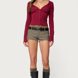 Charla V Neck Button Up Top