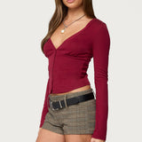 Charla V Neck Button Up Top