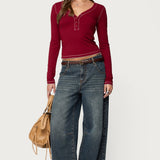 Yael Contrast Stitch Henley Top