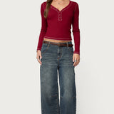 Yael Contrast Stitch Henley Top