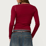 Yael Contrast Stitch Henley Top