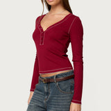 Yael Contrast Stitch Henley Top