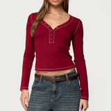 Yael Contrast Stitch Henley Top