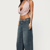 Studded Backless Cowl Neck Top