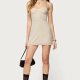 Polka Dot Cupped Chiffon Mini Dress